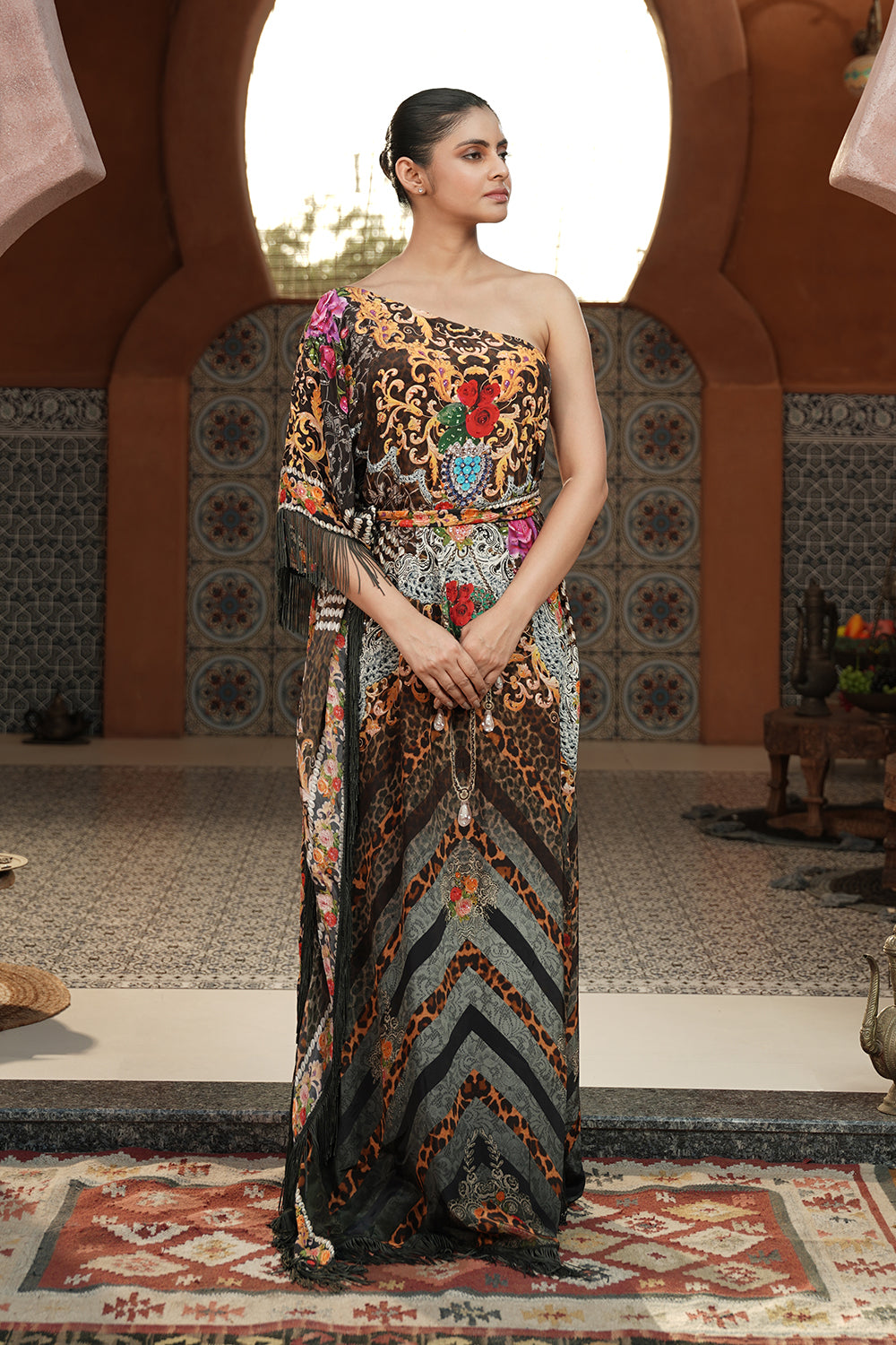 Midnight Mosaic One-Shoulder Kaftan