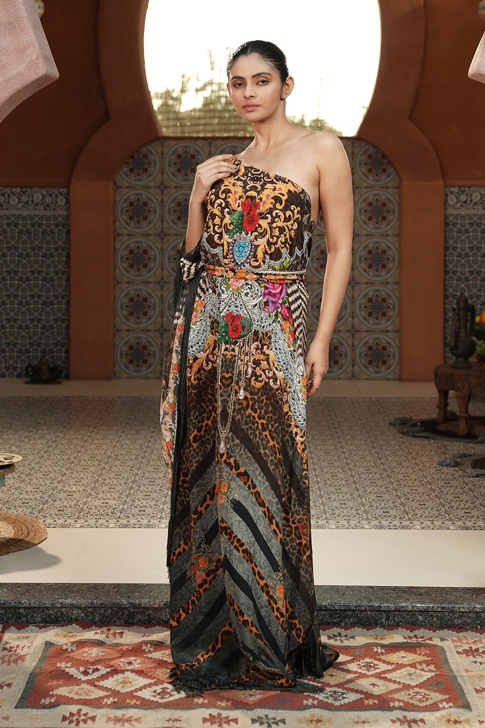 Midnight Mosaic One-Shoulder Kaftan