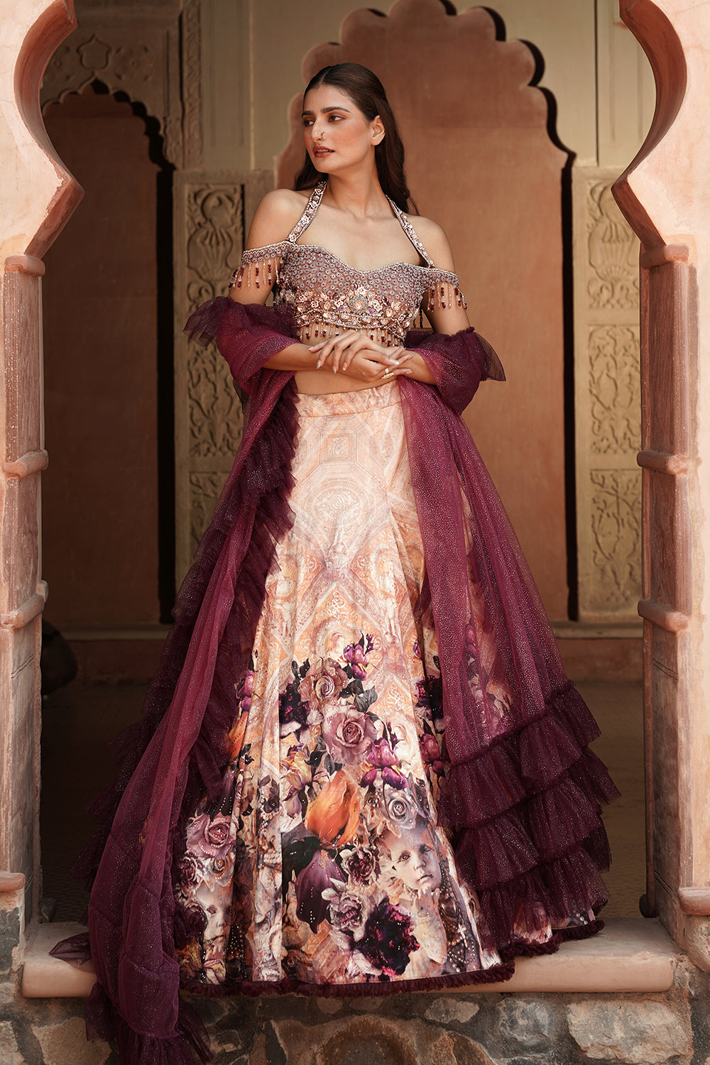 Plum And Ivory Bridal Lehenga Set