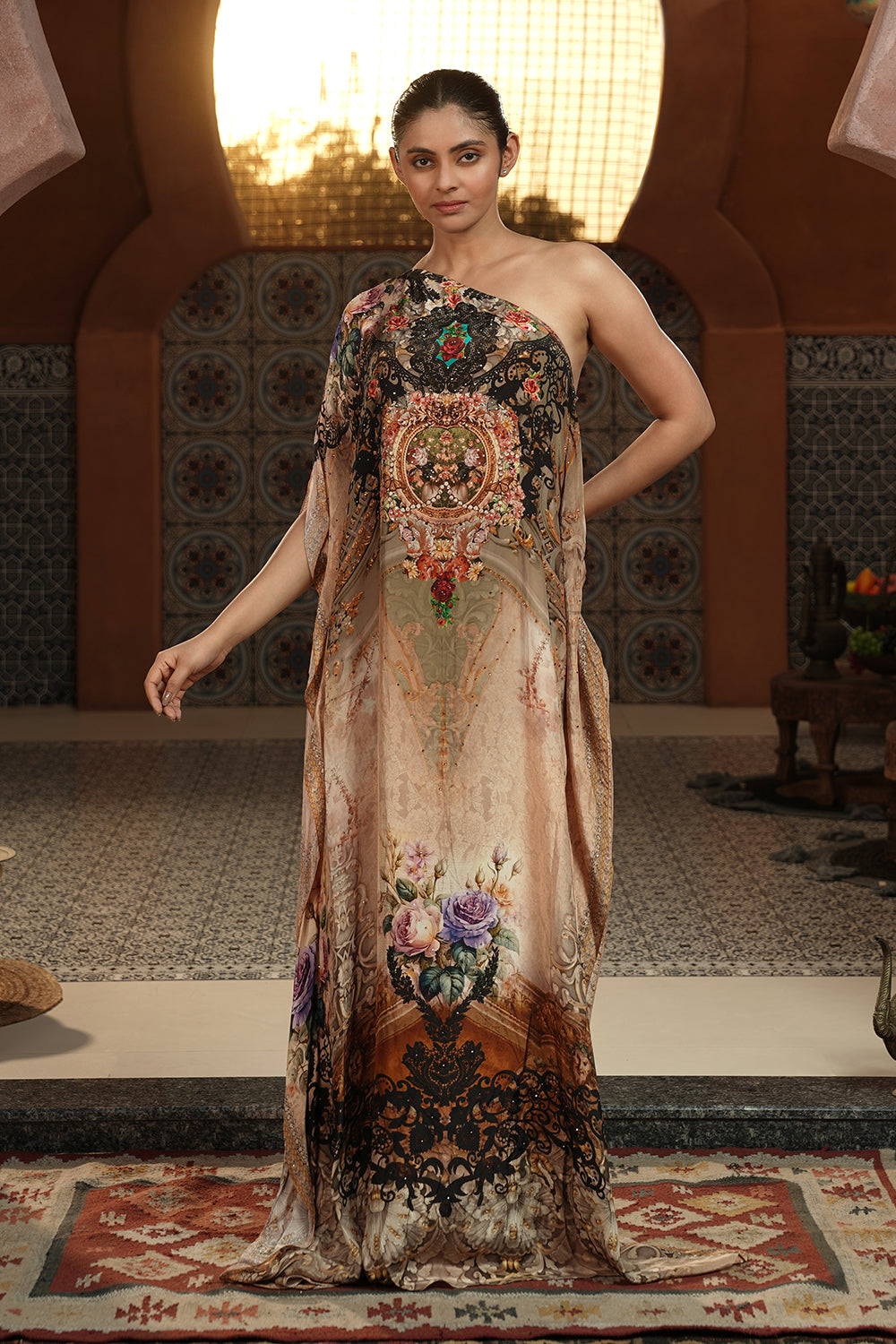 Regal Beige Ornate Kaftan Gown