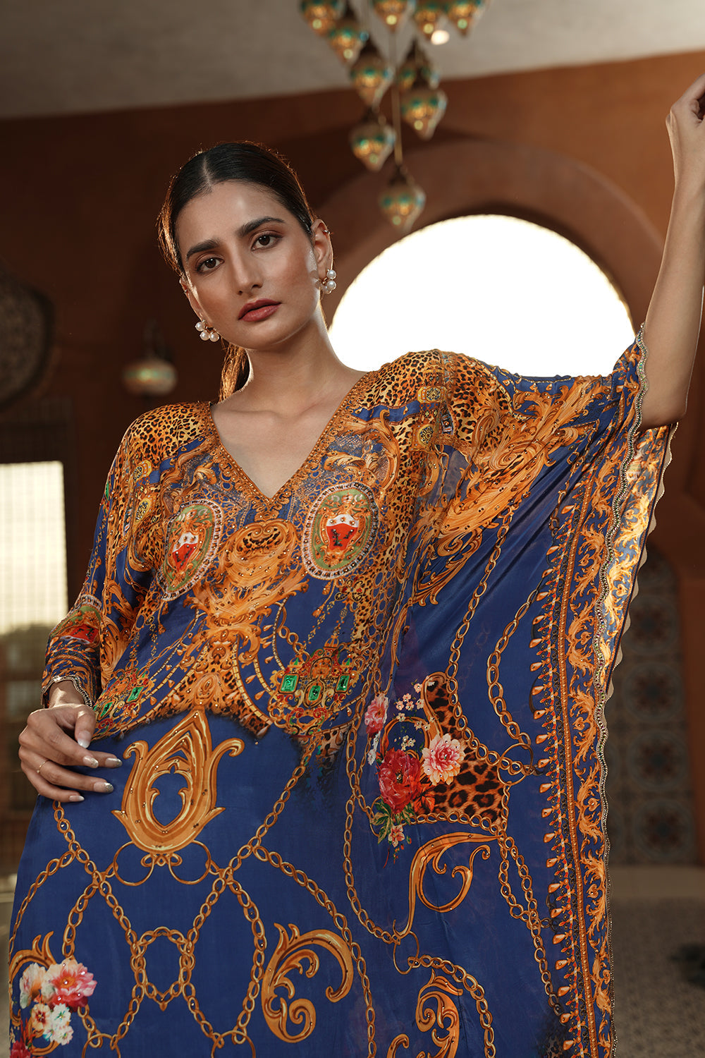 Royal Sapphire Printed Kaftan Gown