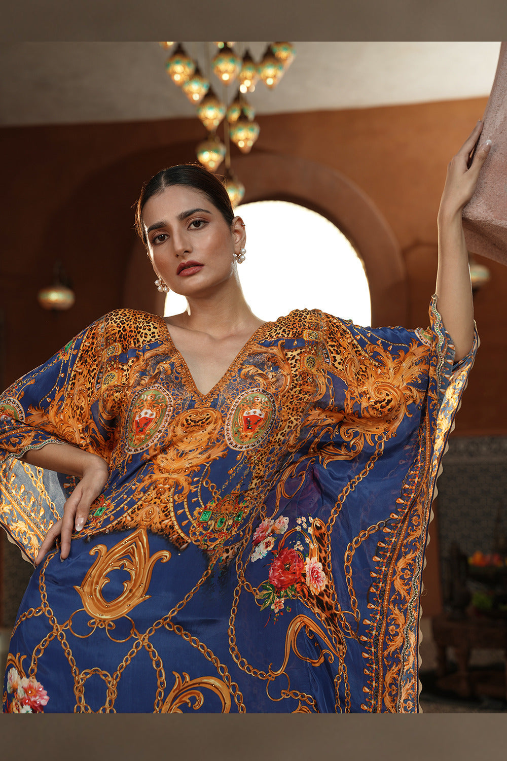 Royal Sapphire Printed Kaftan Gown