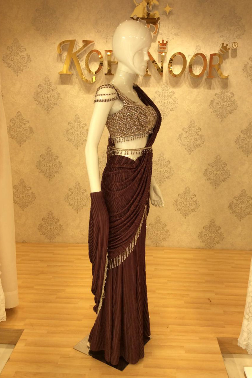 Wine Embellished Concept Saree with Designer Blouse