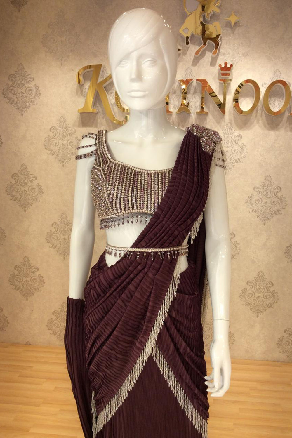 Wine Embellished Concept Saree with Designer Blouse