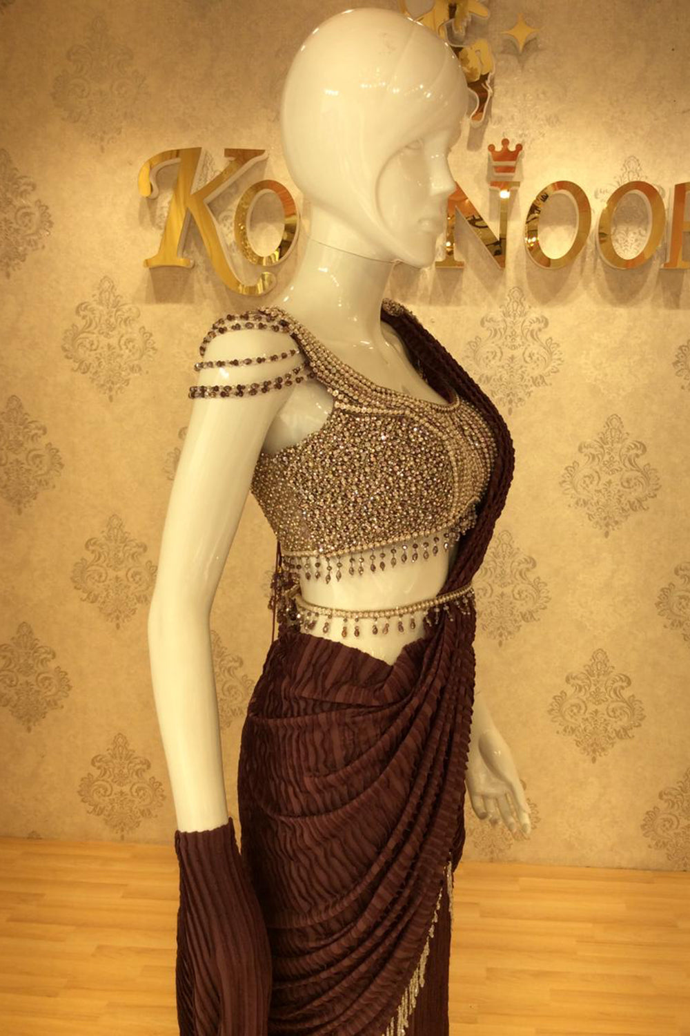 Wine Embellished Concept Saree with Designer Blouse